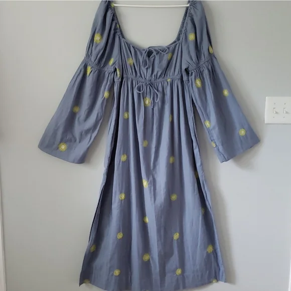 Free People Emory Embroidered Cotton-Linen Blend Maxi Dress size L - Picture 5 of 10